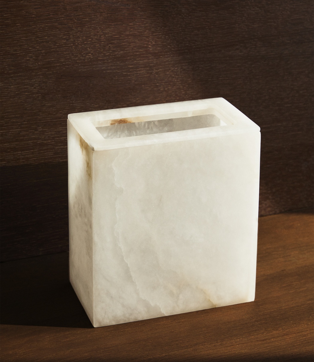 Home Bathroom Trash Can - Natural Stone Snowflake Gypsum Uncovered Wastebasket