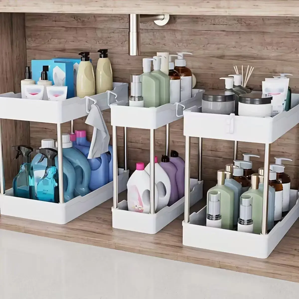 Home Kitchen Bathroom Cleaning - 3Pcs/Set Under Sink Organizer 2-Tier Storage