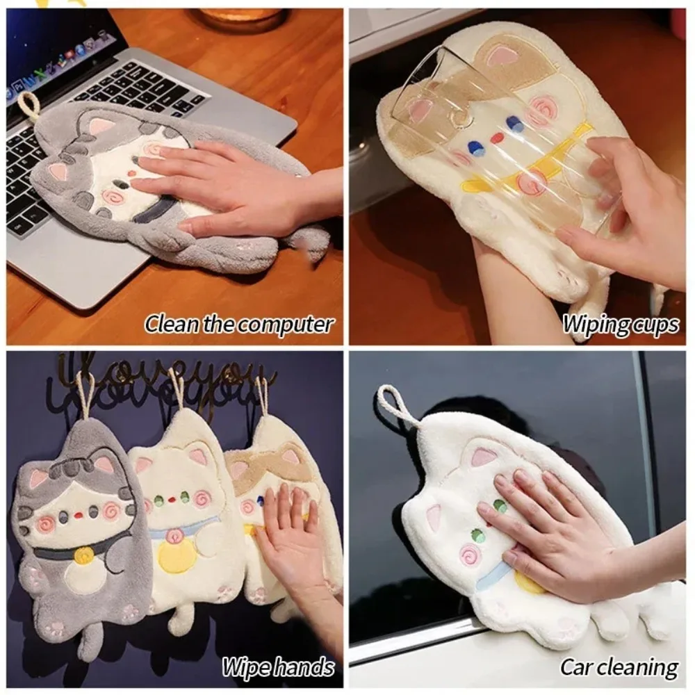 Home Kitchen Bathroom Cleaning - Cute Cat Hand Towel Quick Drying