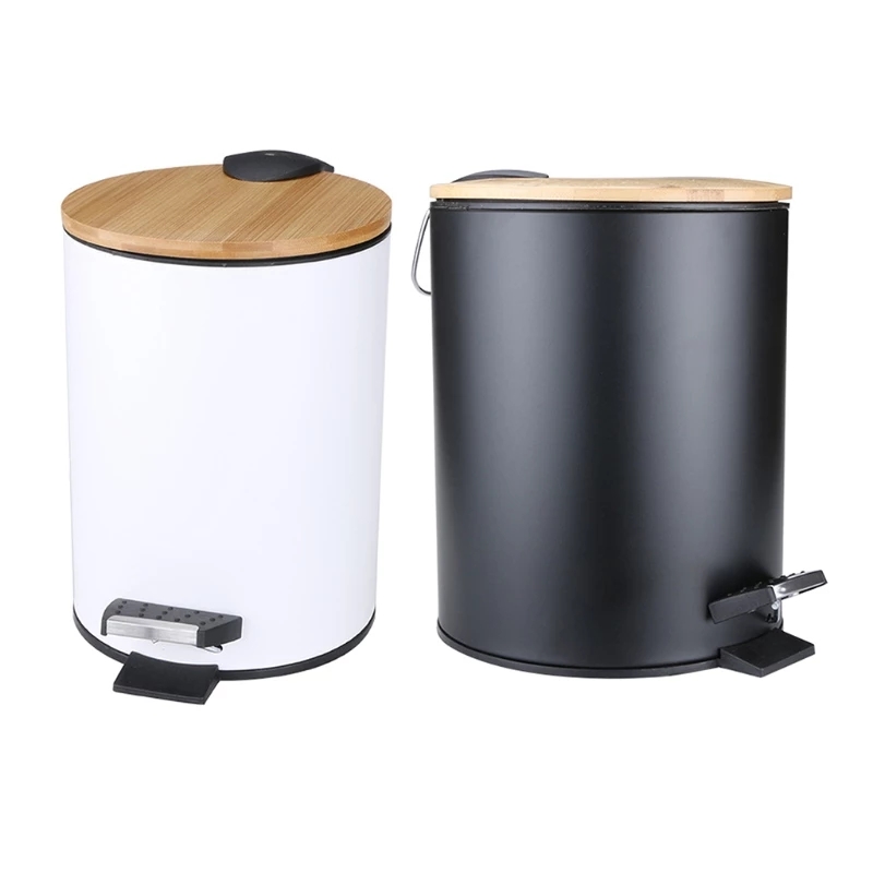 Home Bathroom Trash Can - 3/5L Wooden Flip Step Trash Can