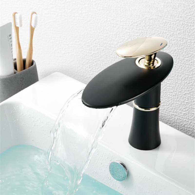 Home Hardware Bathroom Sinks - White/Black Gold Waterfall Basin Faucet Hot