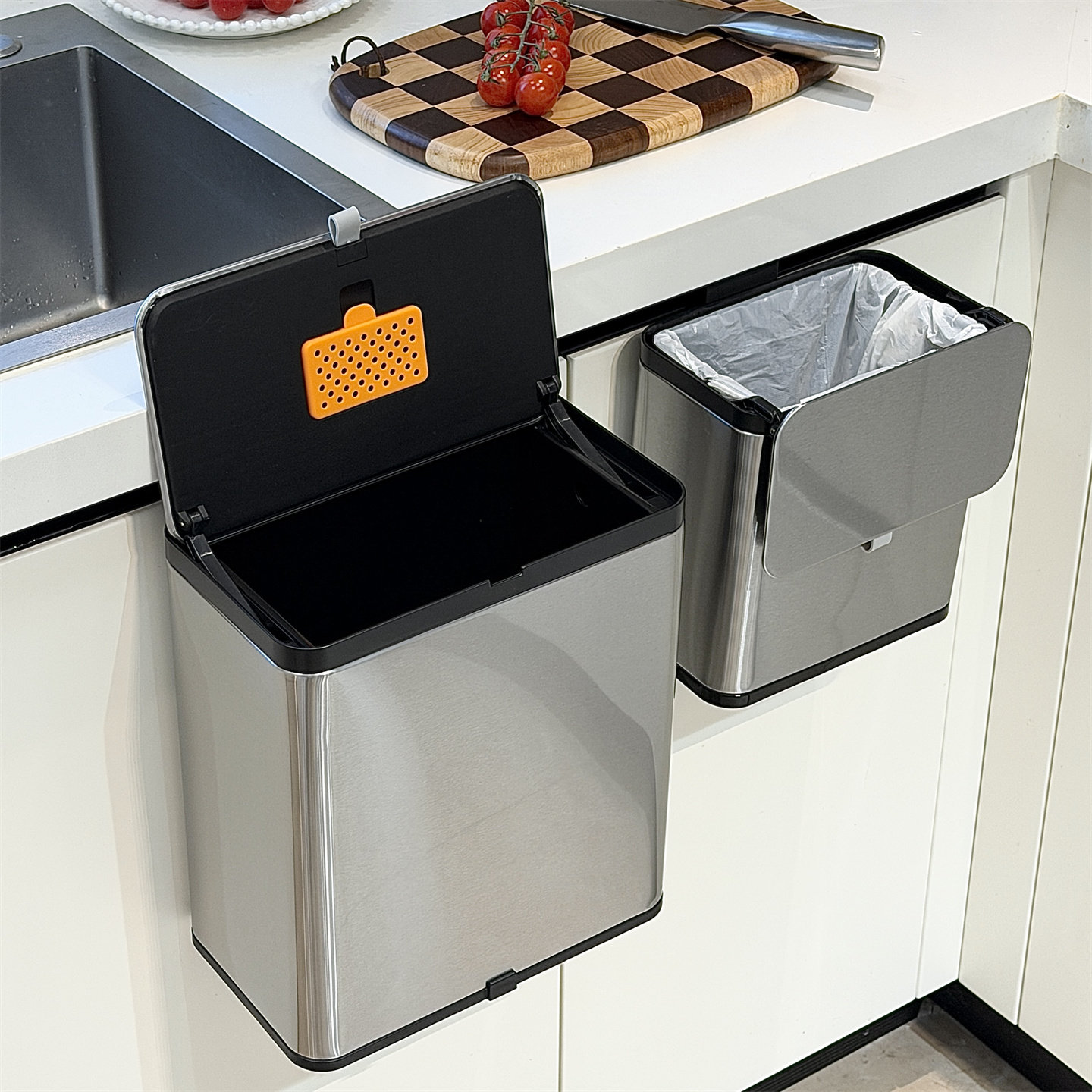 Home Bathroom Trash Can - Stainless Steel Hanging Kitchen Trash Cans
