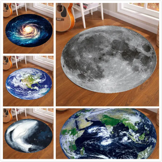 Home Bathroom Floor Mats - Galaxy Earth Moon Round Carpet for