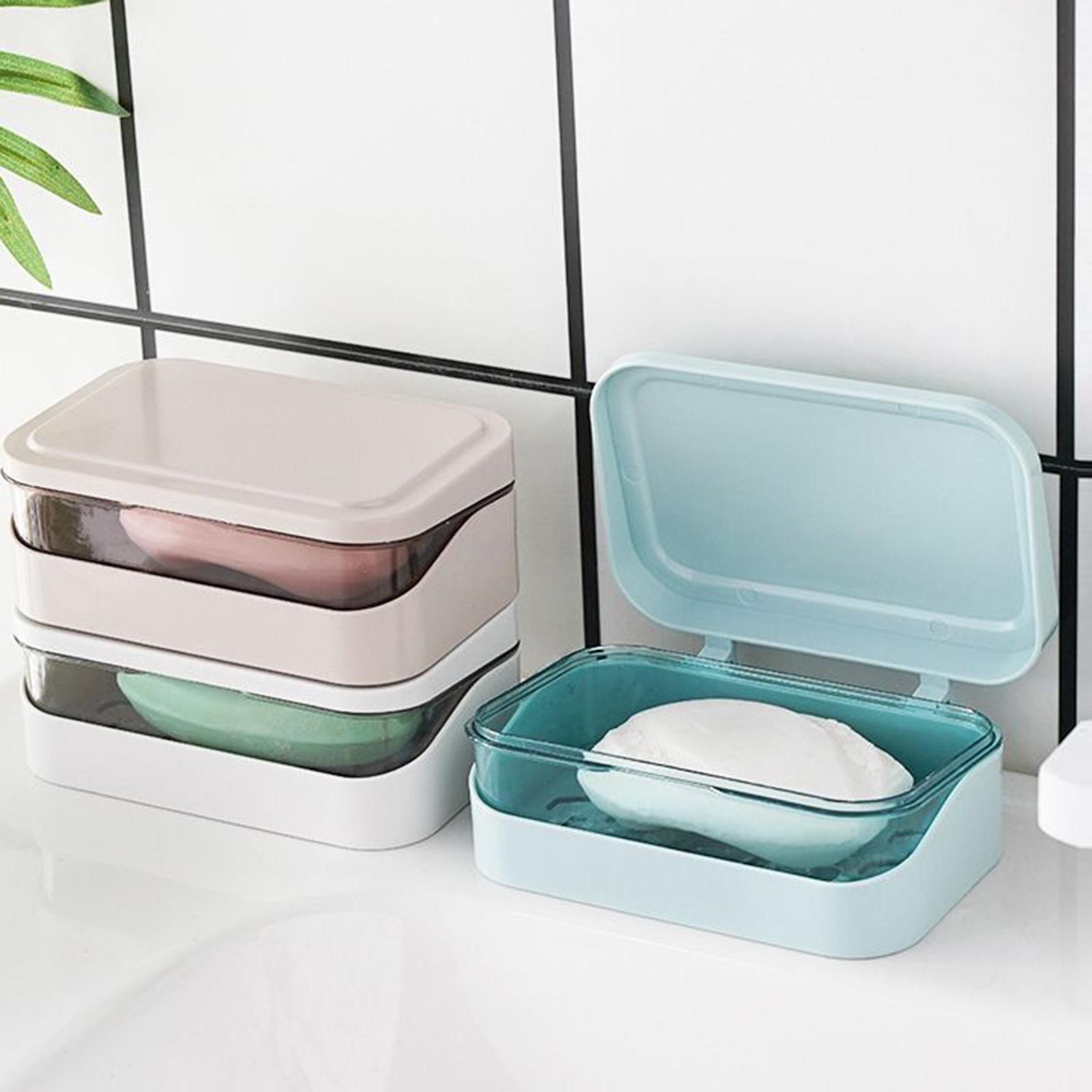 Home Bathroom Sink - Dustproof Soap Dish with Lid Self-Draining