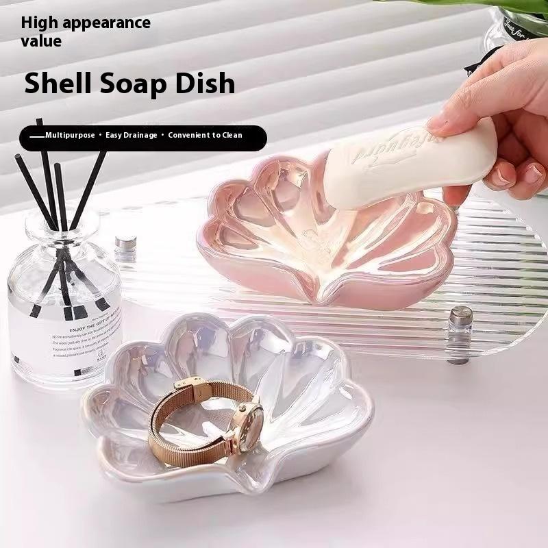 Home Bathroom Supplies - 1/2Pcs Shell Shape Drain Soap Dish