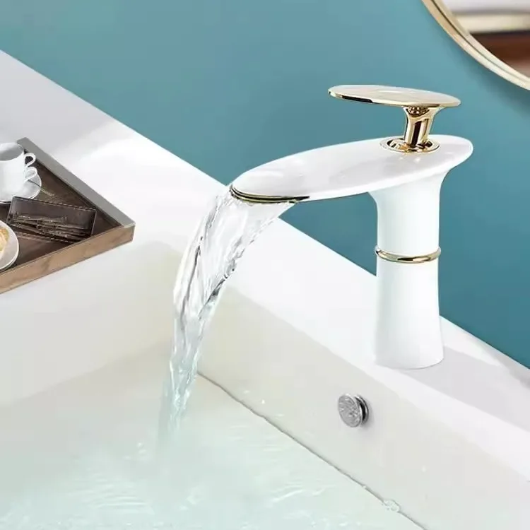 Home Hardware Bathroom Sinks - Waterfall Basin Faucet White Gold Hot