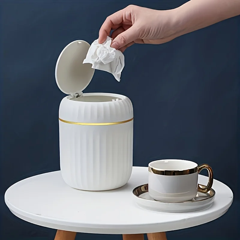 Mini Desktop Trash Can with Li - Home Bathroom Trash Can ulasan dan harga