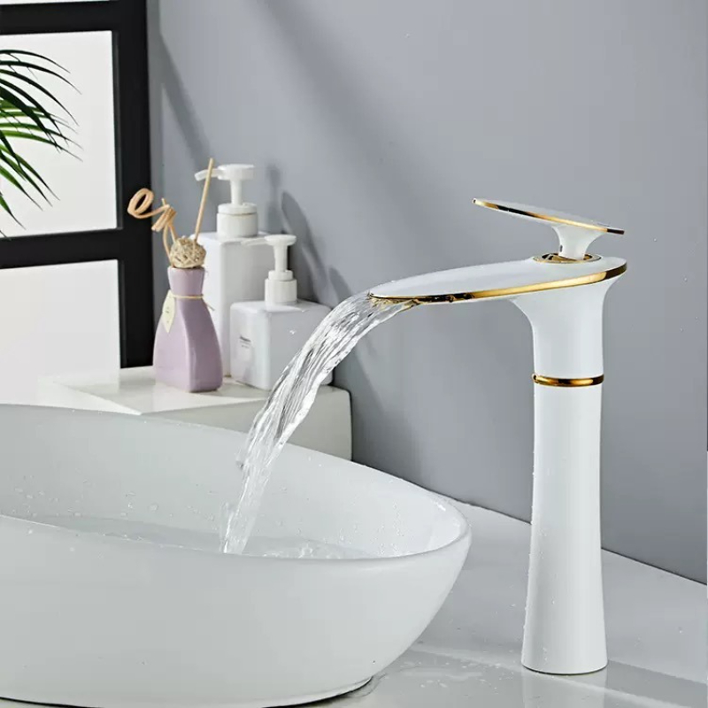 White/Black Gold Waterfall Bas - Home Hardware Bathroom Sinks ulasan dan harga