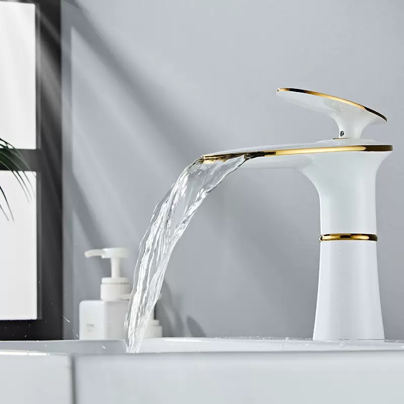 White/Black Gold Waterfall Bas - Home Hardware Bathroom Sinks ulasan dan harga